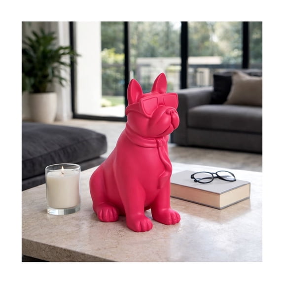 Boston Terrier Figurine for Home Decor - Bulldog Sculpture for Bathroom, Office, Living Room and Shelf Display - Modern Polyresin Dog Ornament for Coffee Tables and Room Feature Accent - 10", Pink