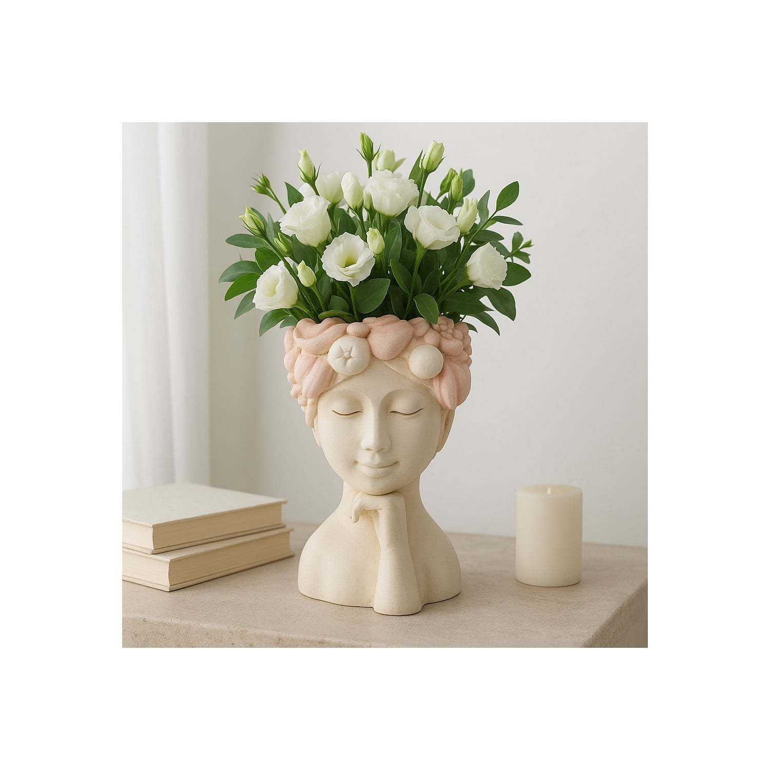 Elegant Flower Pots For Home Decor - Artistic Planters And Plant Pots - Stylish Pots For Plants, Planters For Outdoor Plants, Indoor Plants, Or Decorative Plant Stand Indoor - 18", White & Pink