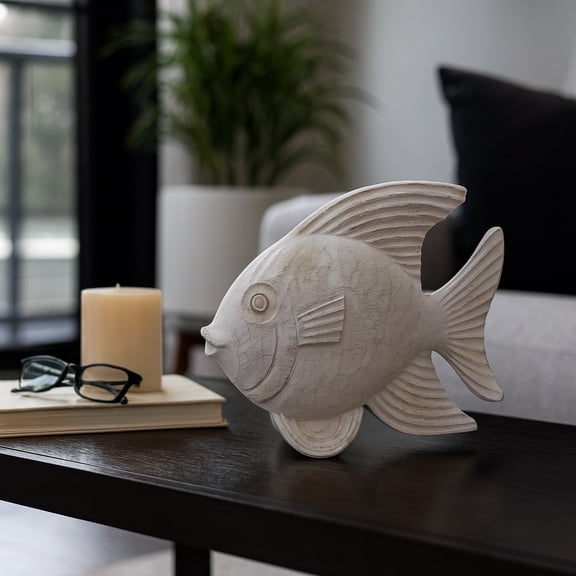 Elegant Resin Fish Sculptural Object for Home Decor - Contemporary Figurine Accent for Bathroom Vanity, Office Desk, and Living Room - Ornaments for Shelf Decor and Coffee Table - 8", White