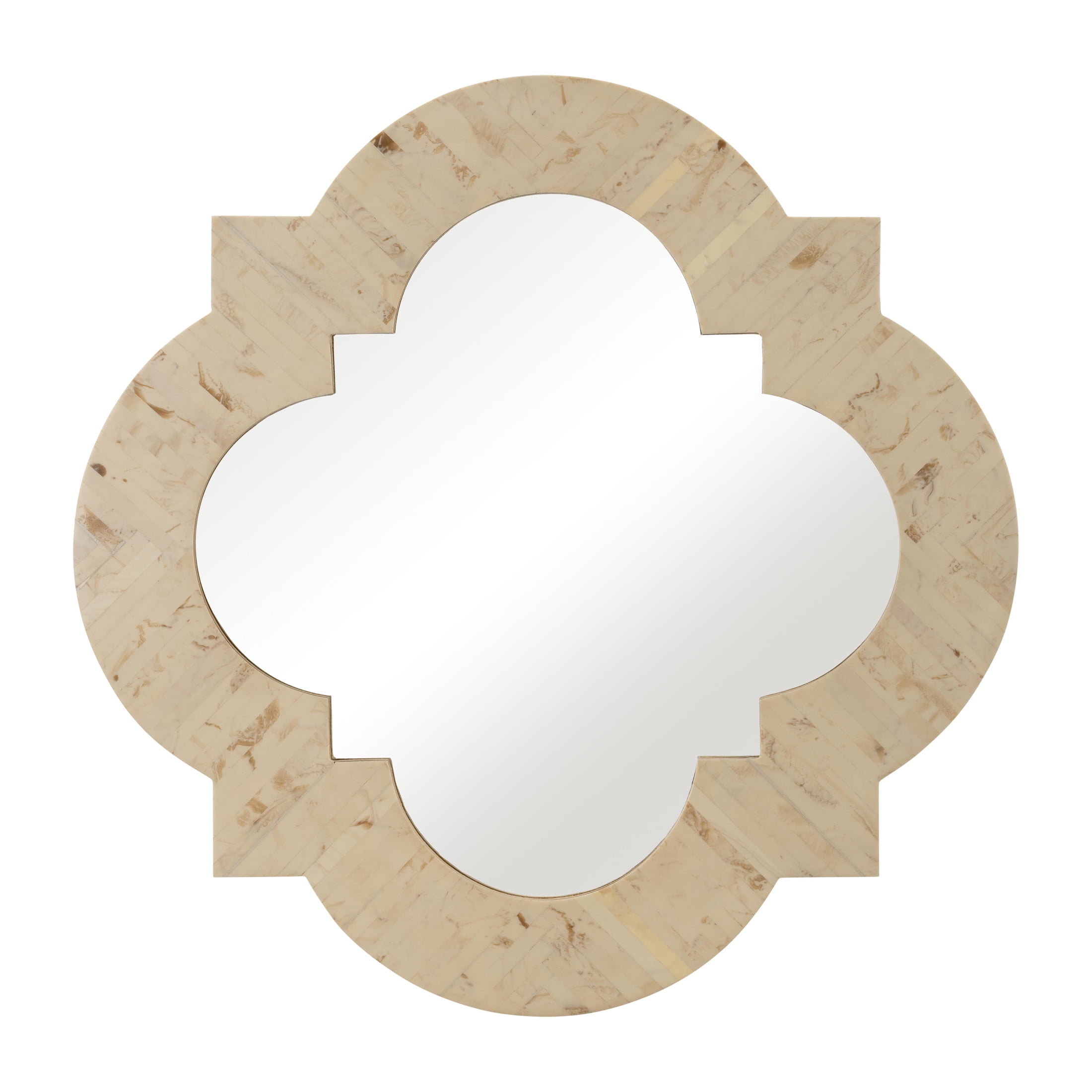 Ivory Beige Bohemian Resin and Wood Mirror, 24x24