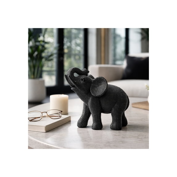 Decorative Resin Elephant Figurine for Home and Bathroom Decor - Ornament Statue for Office Desk, Living Room, and Shelf Decor - Elegant Accent for Entryway and Coffee Table Styling - 7", Black