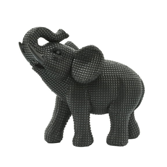 Resin Elephant Figurine - Decorative Polyresin Statue for Home, Office, Living Room & Bedroom - 7"x4"x7", Black