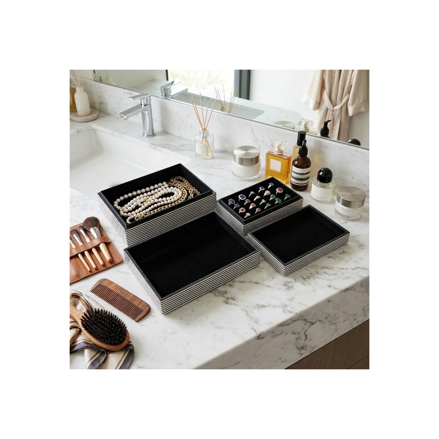 Rectangular Ridged Decorative Boxes for Home Decor - Modern Polyresin ...