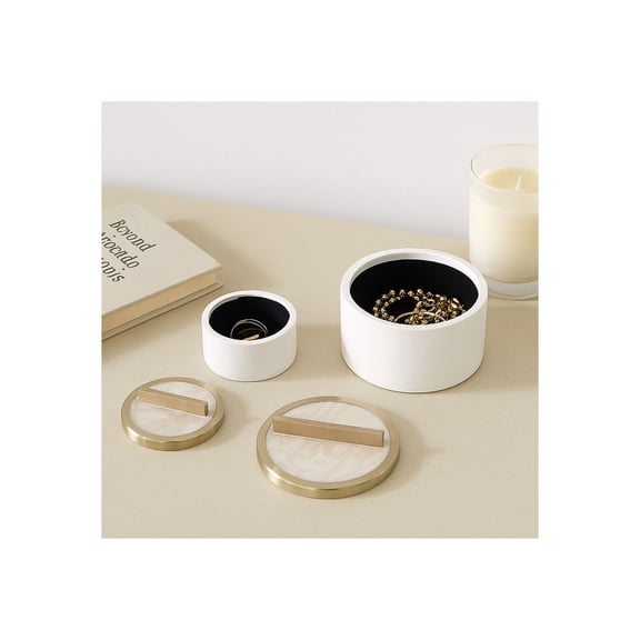 Sagebrook Home Round Boxes with Lid for Home Decor - Minimalist Decor Box for Jewelry, Console Table, or Keepsake Accent - Set of 2, 6", 5", White