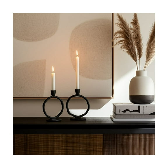Modern Metal Taper Candle Holder - Aluminum Decorative Candlestick - Contemporary Design for Home & Office - Durable & Stylish - 8" Black