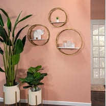 Sagebrook Home Round White and Gold Iron Wall Shelves, Decorative Metal Storage, Set of 3 - 24" x 24" x 6"