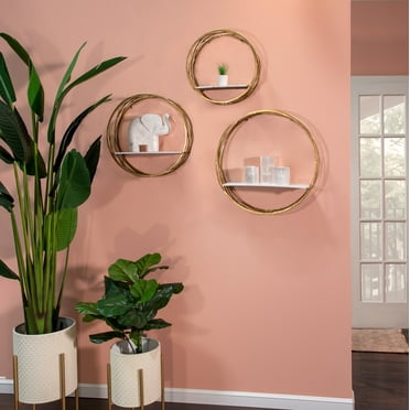 Sagebrook Home Round White and Gold Iron Wall Shelves, Decorative Metal Storage, Set of 3 - 24" x 24" x 6"