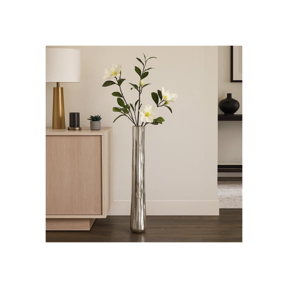 Sleek Metal Floor Vase for Living Room Decor and Home Accents - Sophisticated House and Table Styling - Decorative Flower Vase for Dining Room, Bedroom, or Office Display - 35", Silver & Metallic