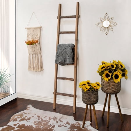 Sagebrook Home Rustic 6ft Tall Blanket Ladder, Decorative Freestanding Ladder For Storage