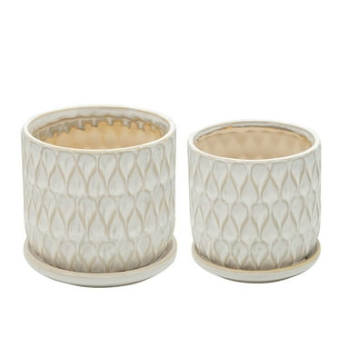 Sagebrook Home Set Of 2 5/6" Teardrop Planters With  Saucer, White, Round, Ceramic, Contemporary, 6"L X 6"W X 5"H, Teardrop
