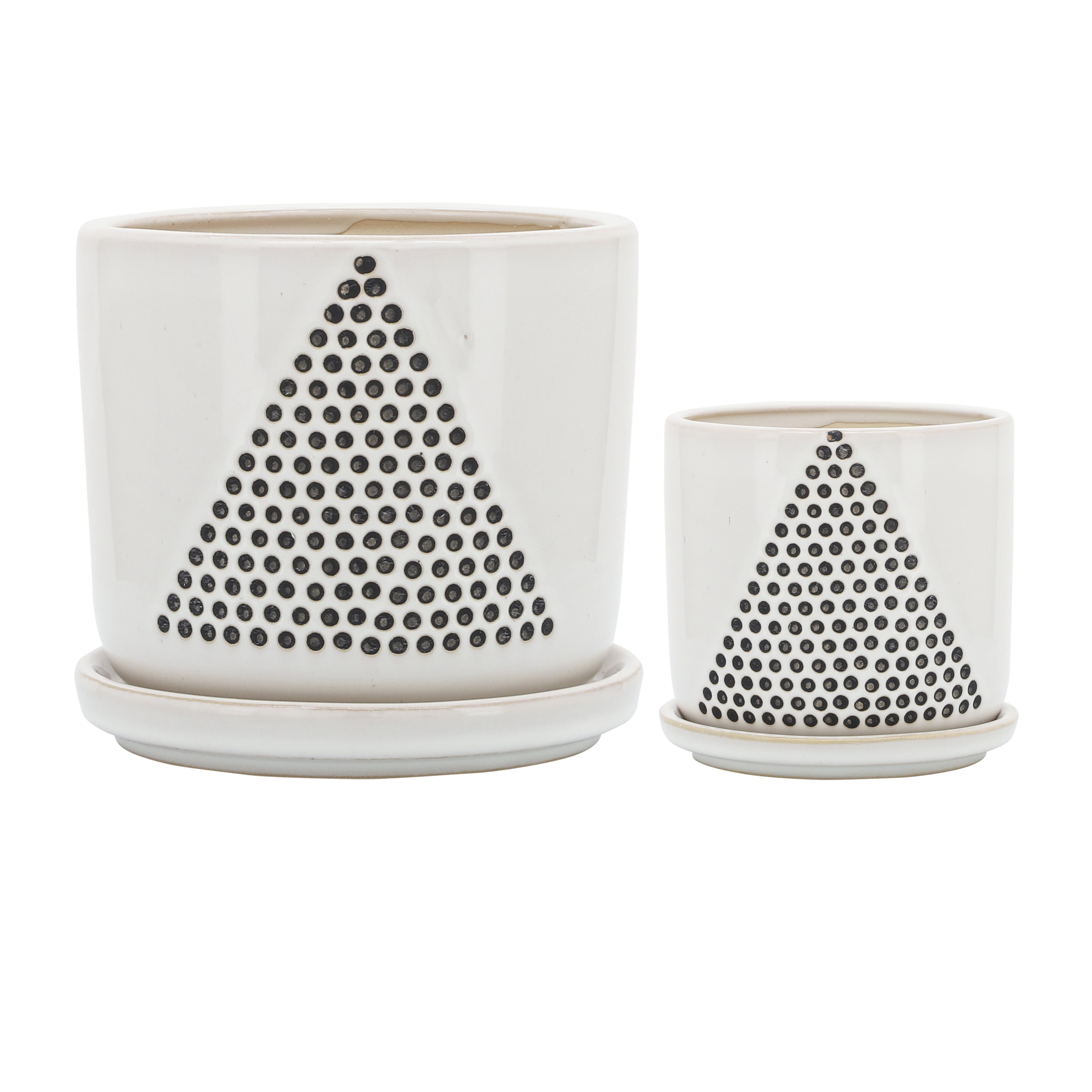 Elegant 6" White Ceramic Planter Pots with Black Dot Pattern and Saucers