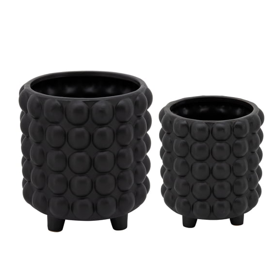 Sagebrook Home Set Of 2 6/8" Bubble Planters, Matte Black, Round, Ceramic, Contemporary, 8"H, Bubble