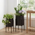 thumbnail image 1 of Decorative Flower Pots with Metal Stand for Home Decor - Modern Planters for Hallway, Entryway, and Living Room Decor - Indoor and Outdoor Pots for Plants Styling - Set of 2, 23", 19", Black, 1 of 12