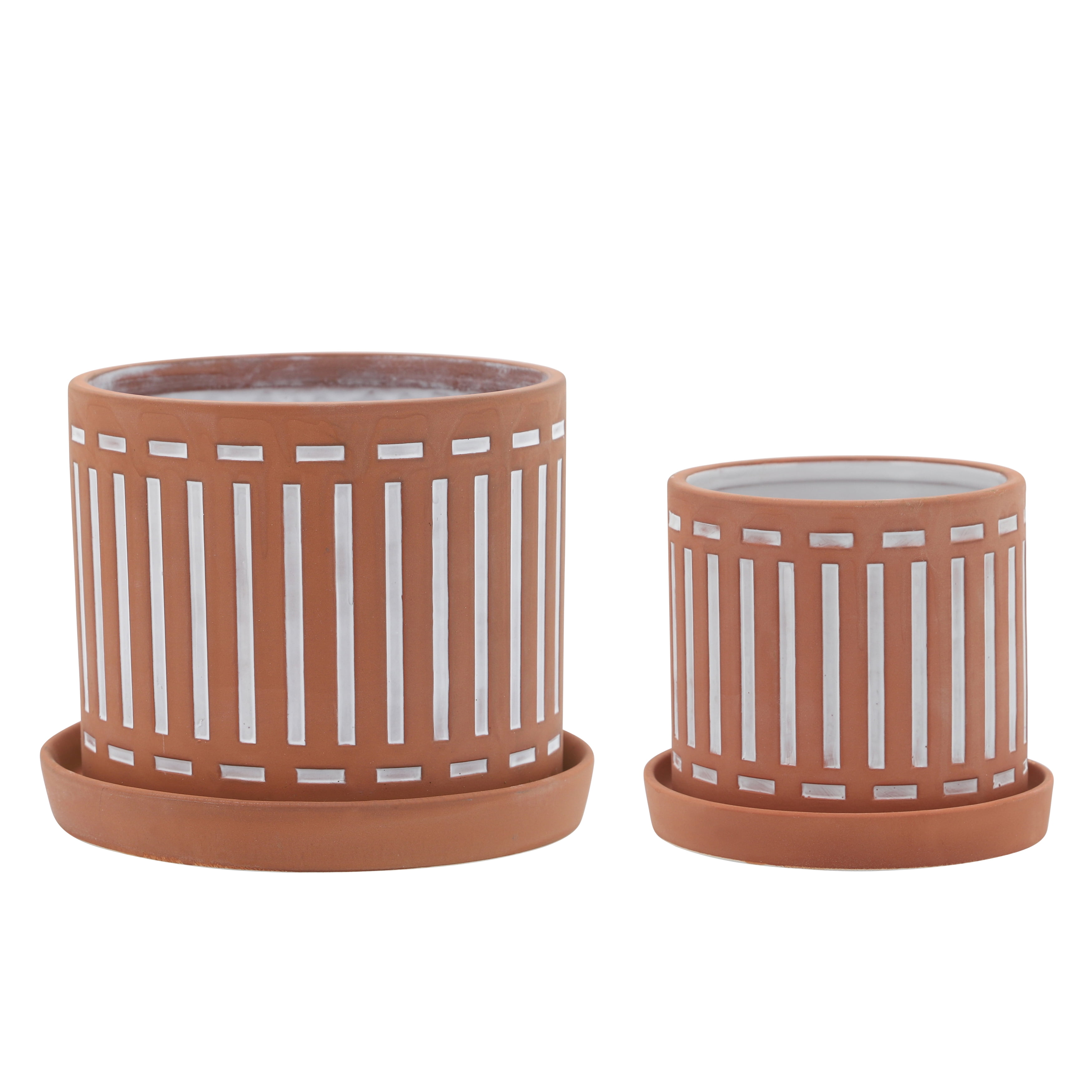 Set of 2 Orange Terracotta Planters with Saucers
