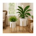 thumbnail image 1 of Decorative Flower Pots with Metal Stand for Home Decor - Modern Planters for Hallway, Entryway, and Living Room Decor - Indoor and Outdoor Pots for Plants Styling - Set of 2, 23", 19", White & Gold, 1 of 10