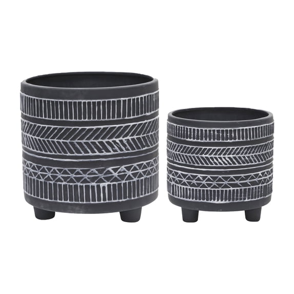 Modern Footed Planters for Home Decor - Flower Pots for Indoor and Outdoor Plants - Decorative Plant Pots for Living Room, Patio Accent, or Plant Stand Indoor - Set of 2, 8", 6", Black & White