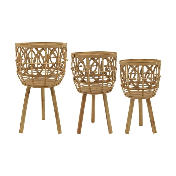Sagebrook Home Set Of 3 Bamboo Planters 11/13/15" Natural, Round, Bamboo Wood, Contemporary, 30"H, Weave