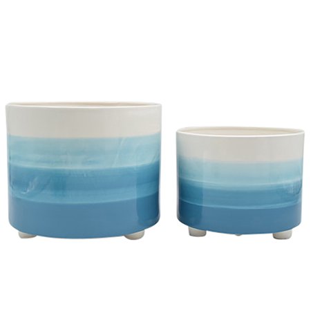 Sagebrook Home Set of 2 10/12" Footed Planter, Blue