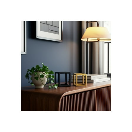 Decorative Objects Metal Wood Aluminum Modern Open Cube Design for Home Office Bedroom Living Room Display Accents Set of 2 - 7", 5" Black & Gold