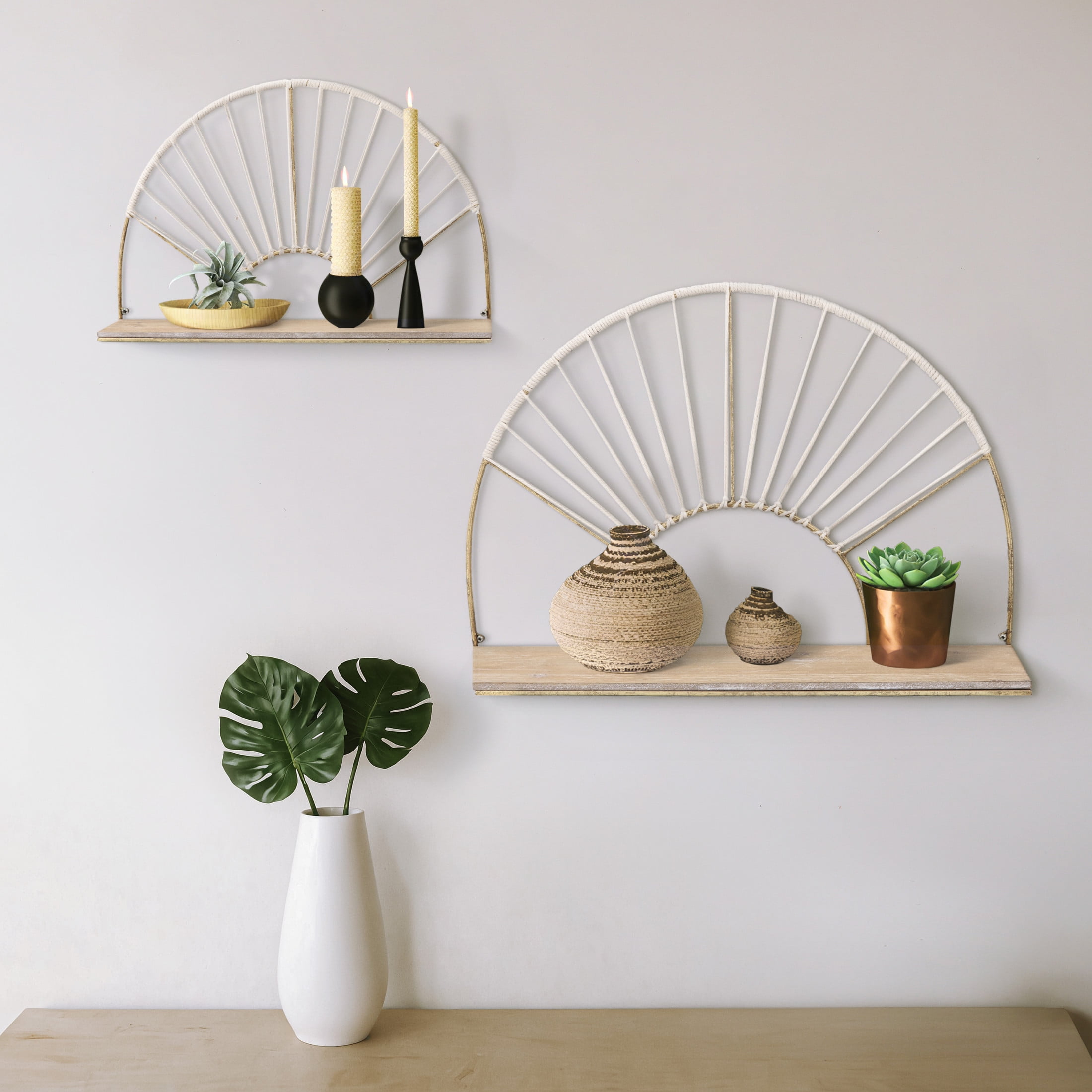 Sagebrook Home Set of 2 Arched Wall Shelves Glam Modern Gold Metal and