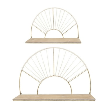Sagebrook Home Set of 2 Arched Wall Shelves Glam Modern Gold Metal and Wood Decorative Floating Wall Storage Shelf