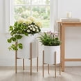 thumbnail image 1 of Decorative Flower Pots with Metal Stand for Home Decor - Modern Planters for Hallway, Entryway, and Living Room Decor - Indoor and Outdoor Pots for Plants Styling - Set of 2, 23", 19", White & Gold, 1 of 15