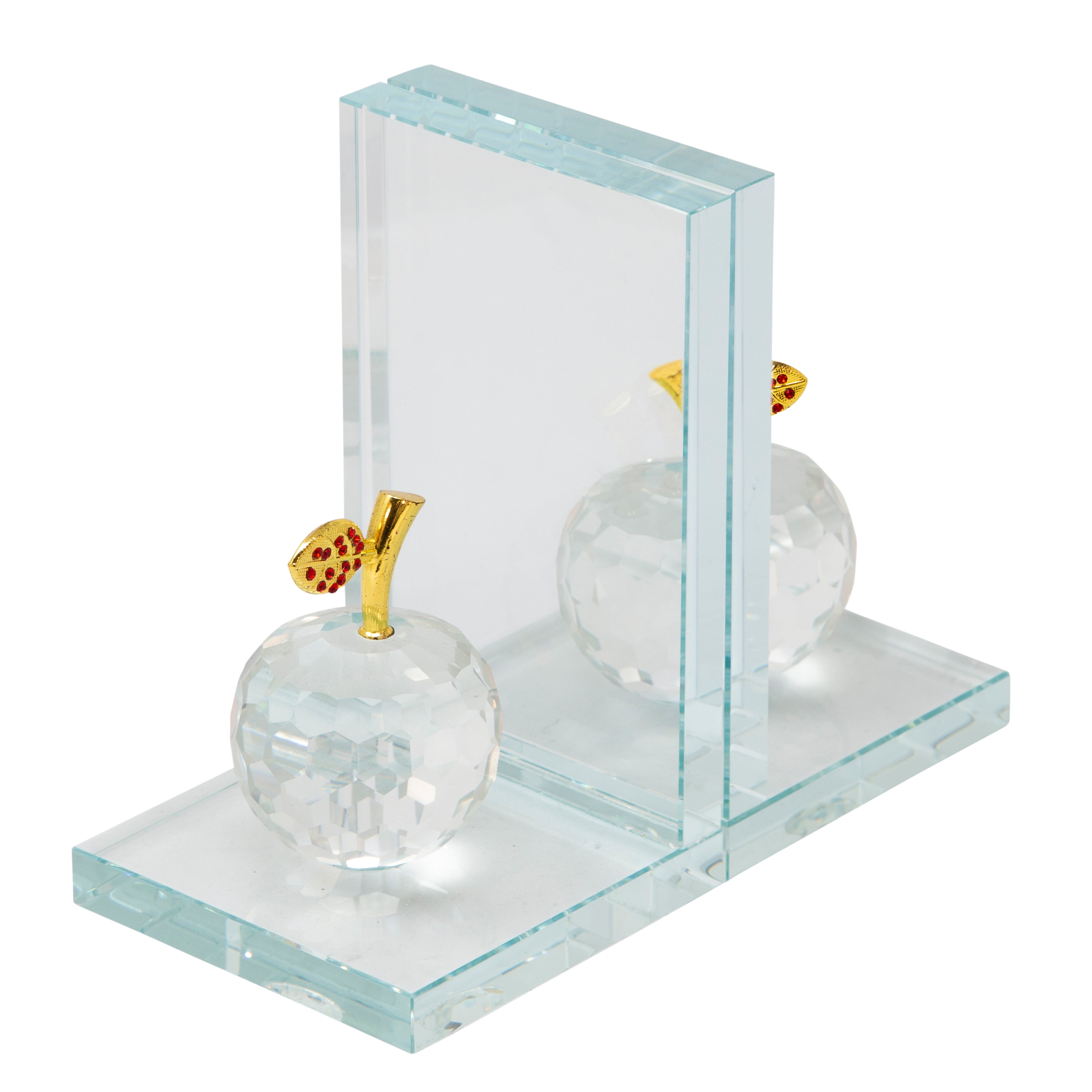 Clear Crystal Apple Bookends with Gold Accents, Set of 2