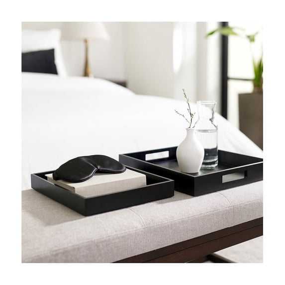 Trays for House, Bed, or Coffee Table Decor - Classic Trays with Cutout Handles for Centerpiece Table Decorations - Minimalist Trinket, Jewelry, or Bathroom Vanity Trays - Set of 2, 18", 14", Black