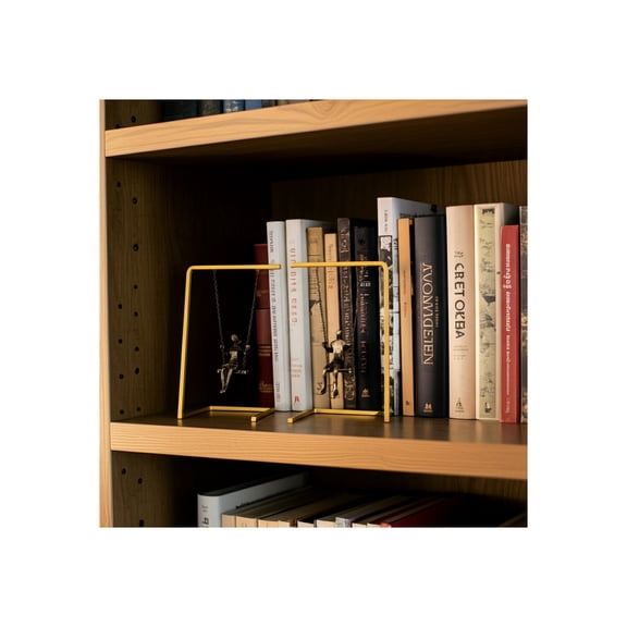 Modern Swinging People Book Ends for Bookshelf Decor - Metal Bookends for Office Desk and Shelf Accent - Decorative Home Library Accessories for Living Room Styling - Set of 2, 10", Gold