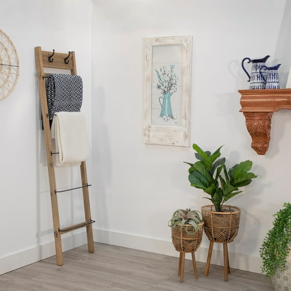 Rattan Planters with Wooden Stands - Decorative Woven Plant Holders for Indoor & Outdoor Use, Boho Natural Style, Garden & Home Decor; Set of 2, 10"x18" & 12"x22", Rustic Brown