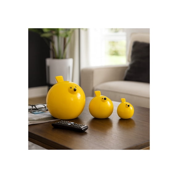 Contemporary Ceramic Bird Sculptural for Home Decor - Ornaments for Bathroom, Office, and Living Room Decor - Figurines for Shelf, Entryway, or Coffee Table Accent - Set of 3, 7", 6", 4", Yellow