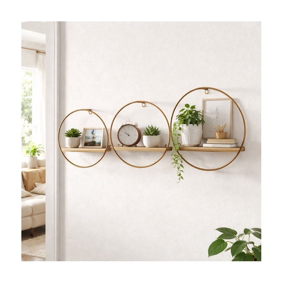 Wall Mounted Shelves with Wood and Metal Frame for Home Decor - Storage Organizer Living Room, Bedroom, Office or Entryway Display - Functional Wall Shelf - Set of 3, 8", 6", 4", Bronze & Copper