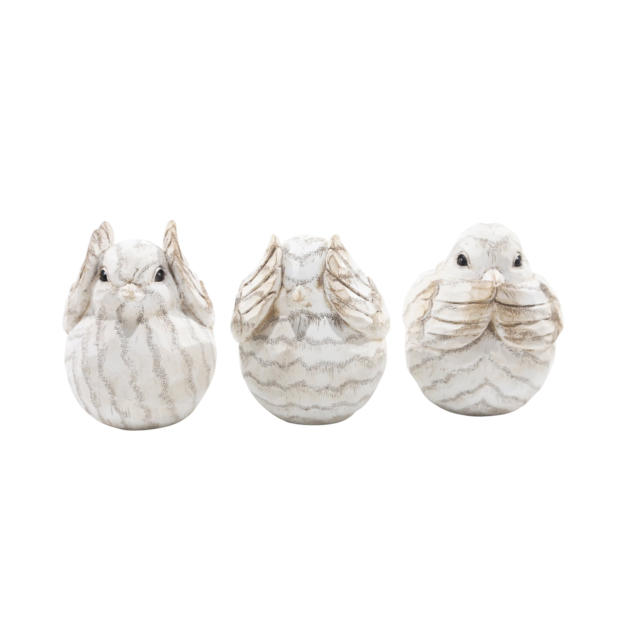 Ivory Resin Hear No Evil, See No Evil, Speak No Evil Bird Figurines