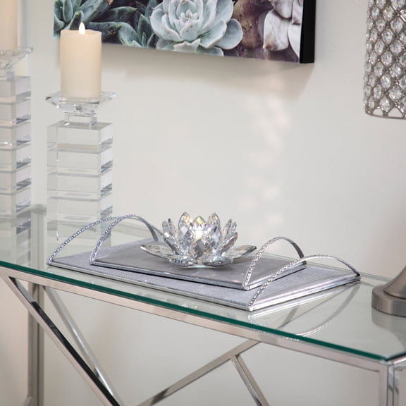 Modern Crystal Lotus Glass Candle Holder for Decorative Accent Appeal - Sculptural Centerpieces for Tables - Refined Candlestick Holders for Styling with Pillar Candle Display - 3", Silver & Metallic