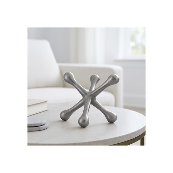 Decorative Metal Jack Sculpture for Home Décor - Modern Figurine for Bathroom, Office, and Living Room Décor - Abstract Accent for Entryway, Shelf Display, and Coffee Table - 6", Silver & Metallic