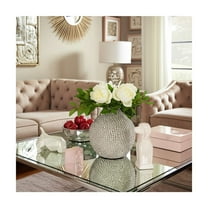 Ceramic Glam Vase - Textured Decorative Flower Vase for Home, Office, Bedroom & Living Room Decor - Modern Elegant Centerpiece Accent - 10" Silver