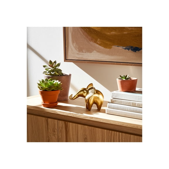 Elephant Figurine - Handcrafted Metal & Suar Wood Decor - Boho Style Home & Office Accent  - 5" Gold