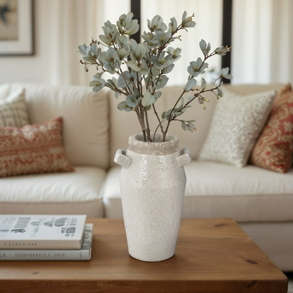 Rustic Pottery Vase - Handcrafted Terracotta Decorative Accent for Home & Office - 14" Gray