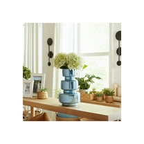 Modern Decorative Glass Vase - Coastal Style Flower Vase for Home, Office, Bedroom & Living Room - Elegant Blue Finish - 10" Blue