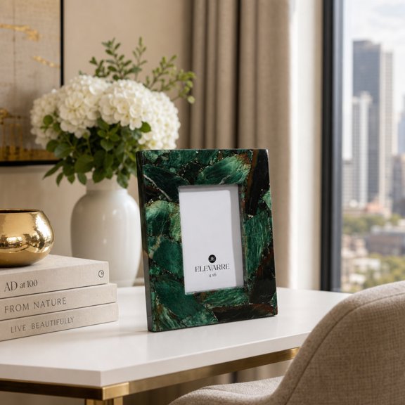 Sagebrook Home Stone Rectangular Picture Frame for Home Decor - Modern Photo Frame for Console Table, Bedroom, Living Room Decor - 9", Green