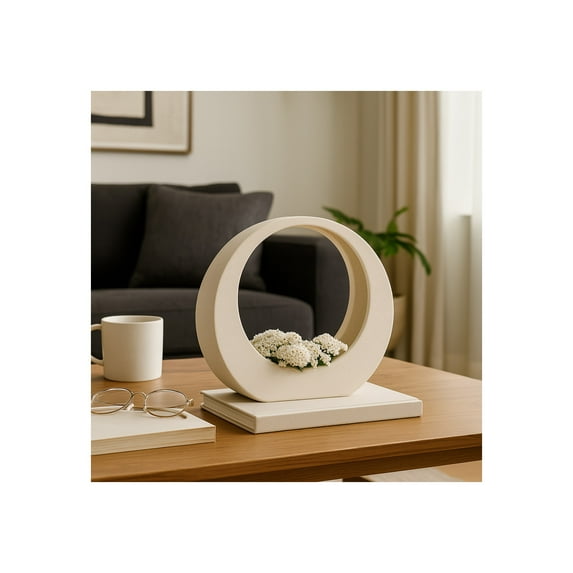 Home Decor and Bathroom Decor Ring Sculpture - Shelf Design and Office Accents for Room Styling - Decorative Ornaments, Perfect Statues with Coffee Table Display and Living Room Decor - 8", White