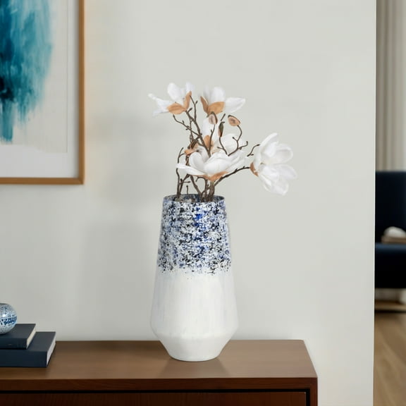 Glass Decorative Vase with Modern Abstract Design - Casual Home Accent for Living Room, Bedroom, Office - 16" Blue & White