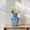 thumbnail image 1 of Terracotta Decorative Vase - Handcrafted Pottery with Geometric Pattern - Ceramic Home Accent for Living Room, Bedroom, Office - Rustic Boho Style - 12" Blue, 1 of 10