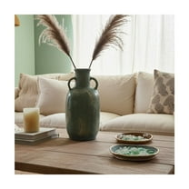 Mint Terracotta Leaf Eared Vase – Enhance Your Space with Timeless Elegance, 23"H Decorative Terracotta Vase, Ideal for Home or Office Décor