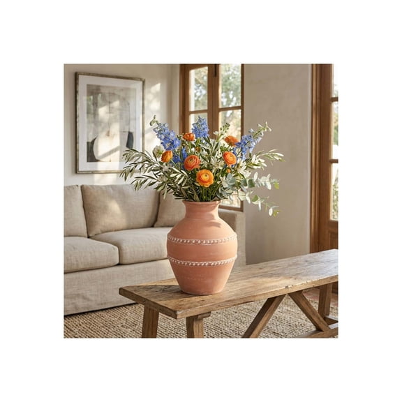 Traditional Terracotta Vase for Living Room Decor - Decorative Flower Vase for Home Decor and Room Decoration - Elegant Accent for Bedroom, House, Office Styling and Table Display - 14", Red & Orange