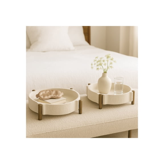 Sagebrook Home Trays for House and Bed Decor - Elegant Trays with Metal Legs for Trinkets - Modern Centerpiece for Table - Set of 2, 4", Beige & Gold
