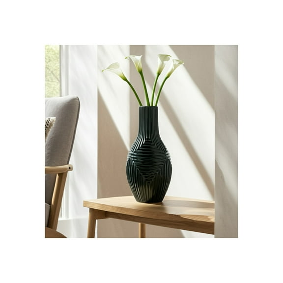 Stoneware Ceramic Vase with Geometric Ribbed Detail - Modern Decorative Accent Piece Featuring Sculptural Texture and Bold Contemporary Silhouette for Eye-Catching Display and Style