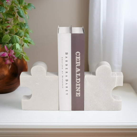 Sagebrook Home Unique Puzzle Piece Bookends Set, Stylish Decor for Shelf Organization, Perfect for Home Library, Elegant, Durable Design - A Must-Have for Book Lovers