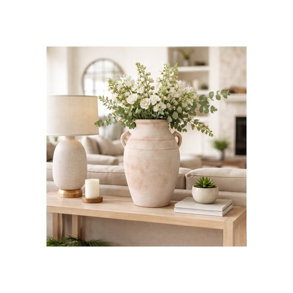 Decorative Terracotta Vase with Handles for Living Room Decor - Casual Flower Vase for Bedroom, Home Decor, and Office Room - Ideal for House Accents, Entryway, and Table Styling - 19", Red & Orange