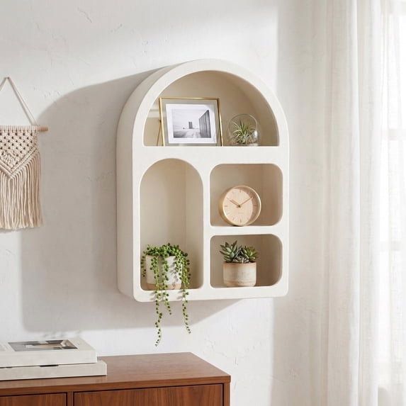 Arched Wall Storage Organizer with Multi-Tier Shelves for Home Decor - Decorative Wall Accent for Bedroom, Dorm, and Small Spaces - Modern Mounted Storage for Office Display - 24", White